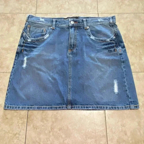London Jean Y2K Denim Mini Skirt Distress - Picture 1 of 4